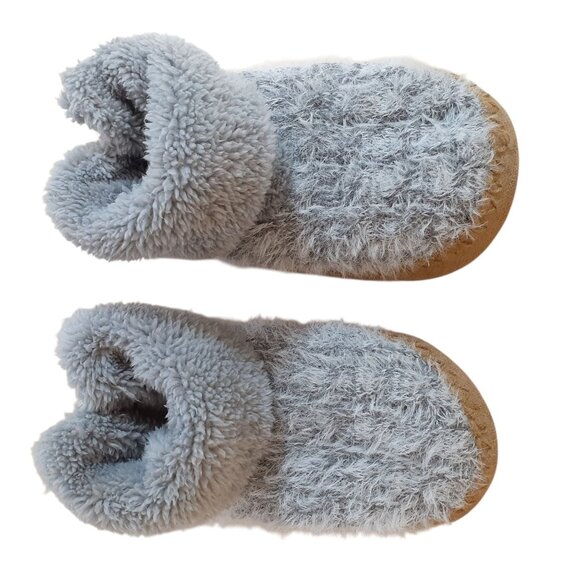Brookstone Bootie Slipper Womens Size 5-6 Gray Faux Fuzzy Sherpa Indoor - Picture 2 of 5
